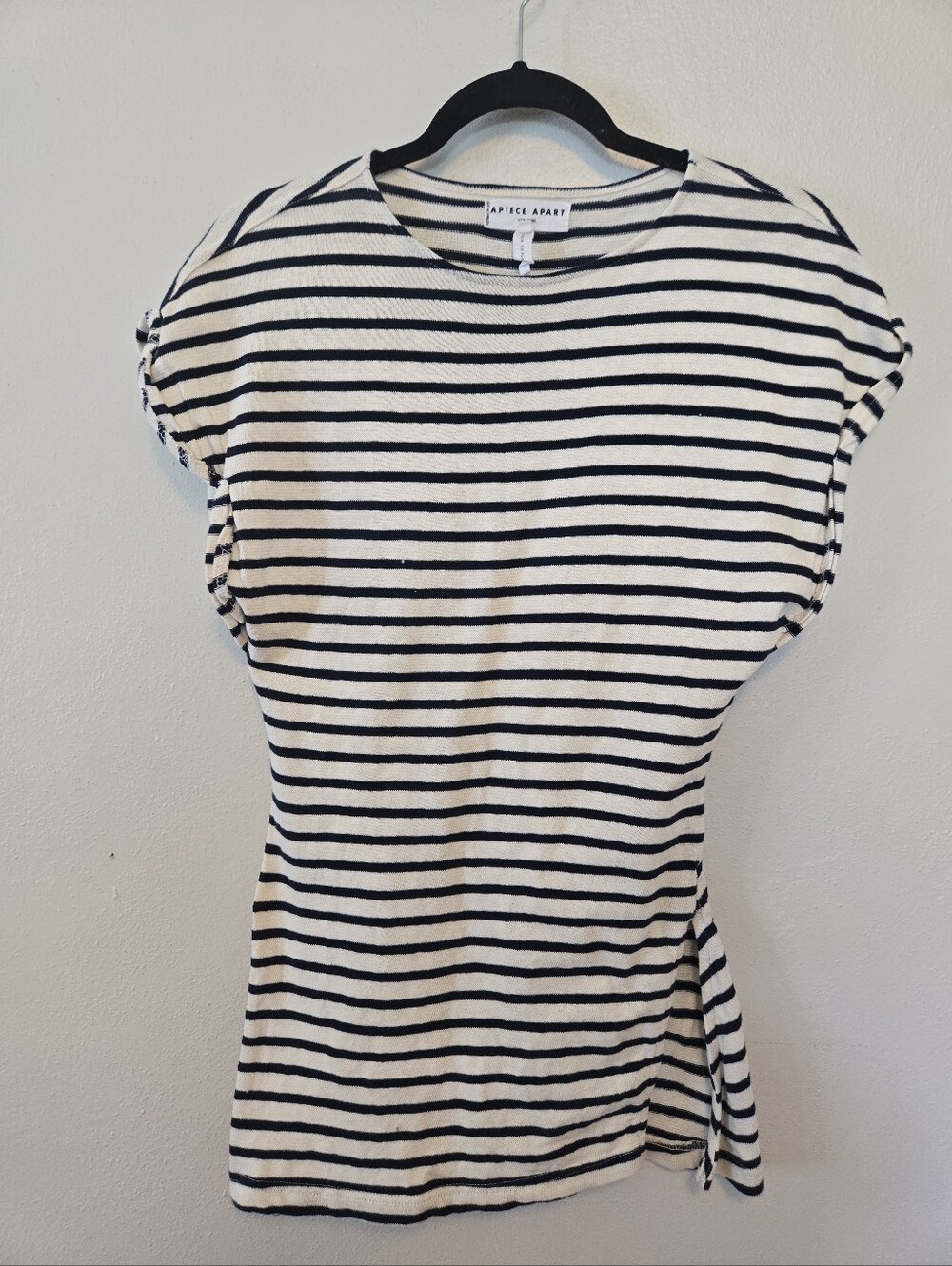 APiece Apart Fitted Organic Cotton Tee Shirt Cap Sleeve Navy White Stripe S